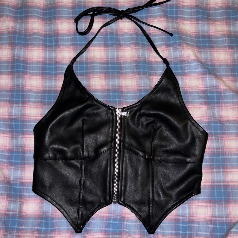 Tiger Mist Black Faux Leather Crop Top